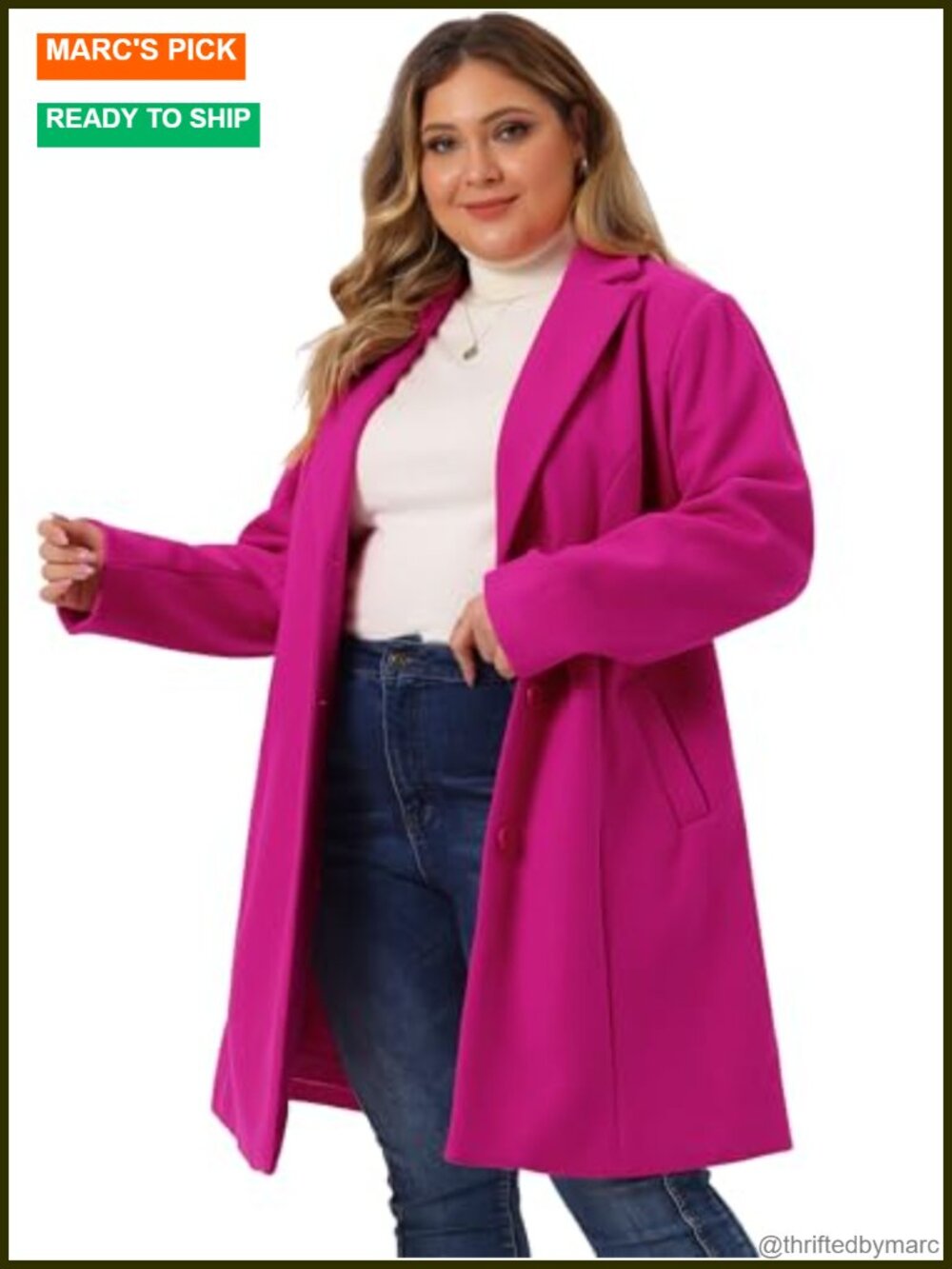 Plus Size Long Peacoat Winter Wool Coat Women Button Front